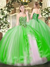 Elegant Sleeveless Floor Length Beading and Ruffles Lace Up Sweet 16 Dress with