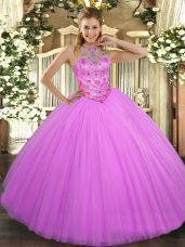 Halter Top Sleeveless Lace Up 15 Quinceanera Dress Lilac Tulle