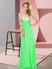 Sleeveless Floor Length Ruching Lace Up Prom Evening Gown with Apple Green