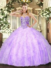 Fitting Ball Gowns 15th Birthday Dress Lavender Sweetheart Tulle Sleeveless Floor Length Lace Up