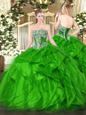 Fashionable Strapless Sleeveless Organza Vestidos de Quinceanera Beading and Ruffles Lace Up