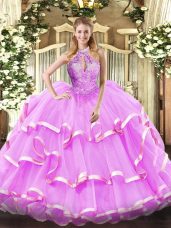 Flirting Lilac Halter Top Lace Up Beading 15th Birthday Dress Sleeveless