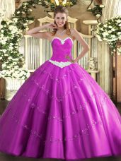Pretty Floor Length Ball Gowns Sleeveless Fuchsia Quinceanera Gowns Lace Up