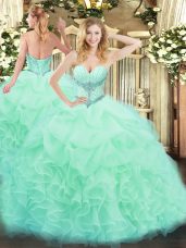 Apple Green Ball Gowns Sweetheart Sleeveless Organza Floor Length Lace Up Beading and Ruffles and Pick Ups Sweet 16 Quinceanera Dress