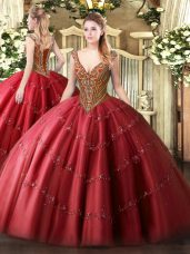 Elegant Red Sleeveless Beading and Appliques Floor Length Vestidos de Quinceanera