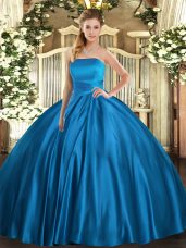 New Arrival Blue Sleeveless Floor Length Ruching Lace Up Quinceanera Dress