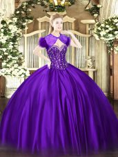 Purple Lace Up Sweetheart Beading 15 Quinceanera Dress Satin Sleeveless