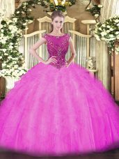 Lilac Tulle Zipper Sweet 16 Quinceanera Dress Sleeveless Beading and Ruffles
