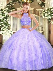 Halter Top Sleeveless Criss Cross Quinceanera Gown Lavender Tulle