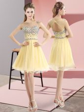 Fashionable Mini Length Light Yellow Party Dress Wholesale Bateau Sleeveless Side Zipper