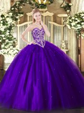 Smart Purple Sweetheart Lace Up Beading Quinceanera Dress Sleeveless
