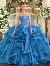 Artistic Floor Length Ball Gowns Sleeveless Blue Sweet 16 Dresses Lace Up