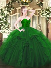 Ball Gowns Quinceanera Dress Green Sweetheart Tulle Sleeveless Floor Length Zipper