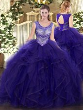 Fantastic Scoop Sleeveless Lace Up Sweet 16 Dresses Purple Organza and Tulle