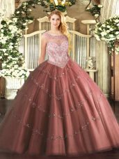 Discount Scoop Sleeveless Tulle Sweet 16 Dresses Beading and Appliques Zipper