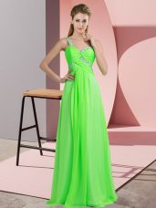 Dynamic Green Empire Beading Prom Evening Gown Lace Up Chiffon Sleeveless Floor Length