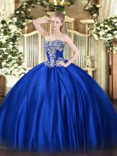 Floor Length Royal Blue Quinceanera Dress Satin Sleeveless Beading