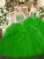 Glorious Sweetheart Sleeveless Lace Up Quinceanera Gowns Green Tulle