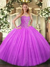 On Sale Sweetheart Sleeveless Quinceanera Gown Floor Length Beading Lilac Tulle