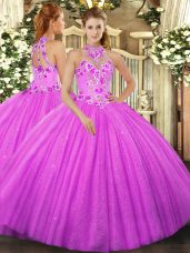Stylish Fuchsia Sleeveless Tulle Lace Up Sweet 16 Dress for Military Ball and Sweet 16 and Quinceanera