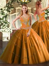 Orange Quinceanera Dress Sweet 16 and Quinceanera with Beading Sweetheart Sleeveless Lace Up