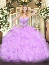 Dynamic Lavender Sweetheart Lace Up Beading and Ruffles Sweet 16 Quinceanera Dress Sleeveless