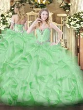 Decent Sweetheart Sleeveless Lace Up Ball Gown Prom Dress Apple Green Organza