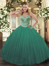 Beading Quince Ball Gowns Turquoise Lace Up Sleeveless Floor Length