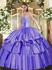 On Sale Lavender Ball Gowns Beading and Ruffled Layers Sweet 16 Dresses Lace Up Organza and Taffeta Sleeveless Floor Length