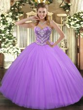 Custom Fit Tulle Sweetheart Sleeveless Lace Up Beading Quinceanera Dress in Lavender