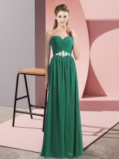 Customized Dark Green Empire Beading Prom Party Dress Lace Up Chiffon Sleeveless Floor Length