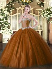 Sumptuous Ball Gowns Sweet 16 Dresses Rust Red Sweetheart Tulle Sleeveless Floor Length Lace Up