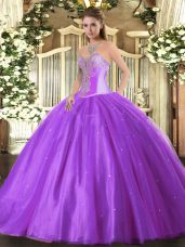 Lavender Sweet 16 Dress Military Ball and Sweet 16 and Quinceanera with Beading Sweetheart Sleeveless Lace Up