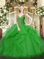 Graceful Tulle Sleeveless Floor Length Vestidos de Quinceanera and Beading and Ruffles