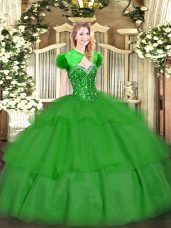 Charming Sleeveless Lace Up Floor Length Beading and Ruffled Layers Quince Ball Gowns
