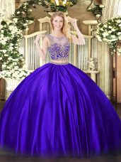 Floor Length Lace Up Quinceanera Dresses Purple for Military Ball and Sweet 16 and Quinceanera with Beading