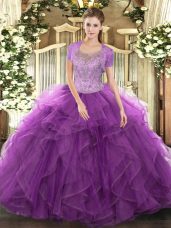 Popular Sleeveless Beading and Ruffled Layers Clasp Handle Quinceanera Dress