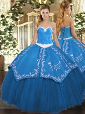 Stylish Blue Sleeveless Organza and Taffeta Lace Up Sweet 16 Dress for Military Ball and Sweet 16 and Quinceanera