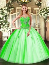 Fancy Tulle Lace Up Sweetheart Sleeveless Floor Length Quinceanera Gowns Beading