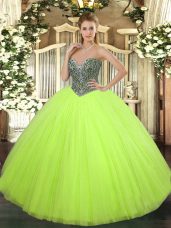 Yellow Green Lace Up Sweetheart Beading Ball Gown Prom Dress Tulle Sleeveless