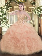 Glamorous Sleeveless Appliques and Ruffles and Pick Ups Lace Up Sweet 16 Quinceanera Dress
