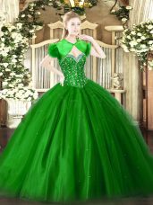 Ball Gowns Vestidos de Quinceanera Green Sweetheart Tulle Sleeveless Floor Length Lace Up