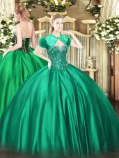 Beading Quinceanera Dress Turquoise Lace Up Sleeveless Floor Length