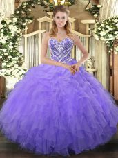 Customized Lilac Sleeveless Beading and Ruffles Floor Length Sweet 16 Dresses