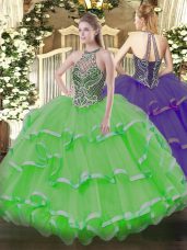 Custom Design Sleeveless Beading and Ruffles Lace Up 15th Birthday Dress