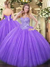 Sweetheart Sleeveless Tulle and Sequined 15th Birthday Dress Appliques Lace Up