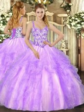 Fantastic Sleeveless Lace Up Floor Length Beading and Appliques and Ruffles Sweet 16 Dresses