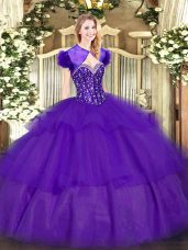 Ball Gowns 15th Birthday Dress Purple Sweetheart Tulle Sleeveless Floor Length Lace Up