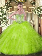 Clearance Ball Gowns Tulle Sweetheart Sleeveless Beading and Ruffles Floor Length Lace Up Quinceanera Dress
