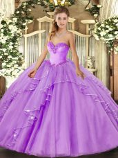 Hot Selling Sweetheart Sleeveless Tulle Sweet 16 Quinceanera Dress Beading and Ruffles Lace Up